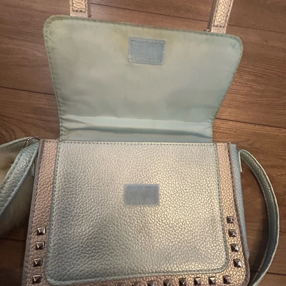 Justice Girls Studded Blue Crossbody Purse w/ LOVE Heart & Charm